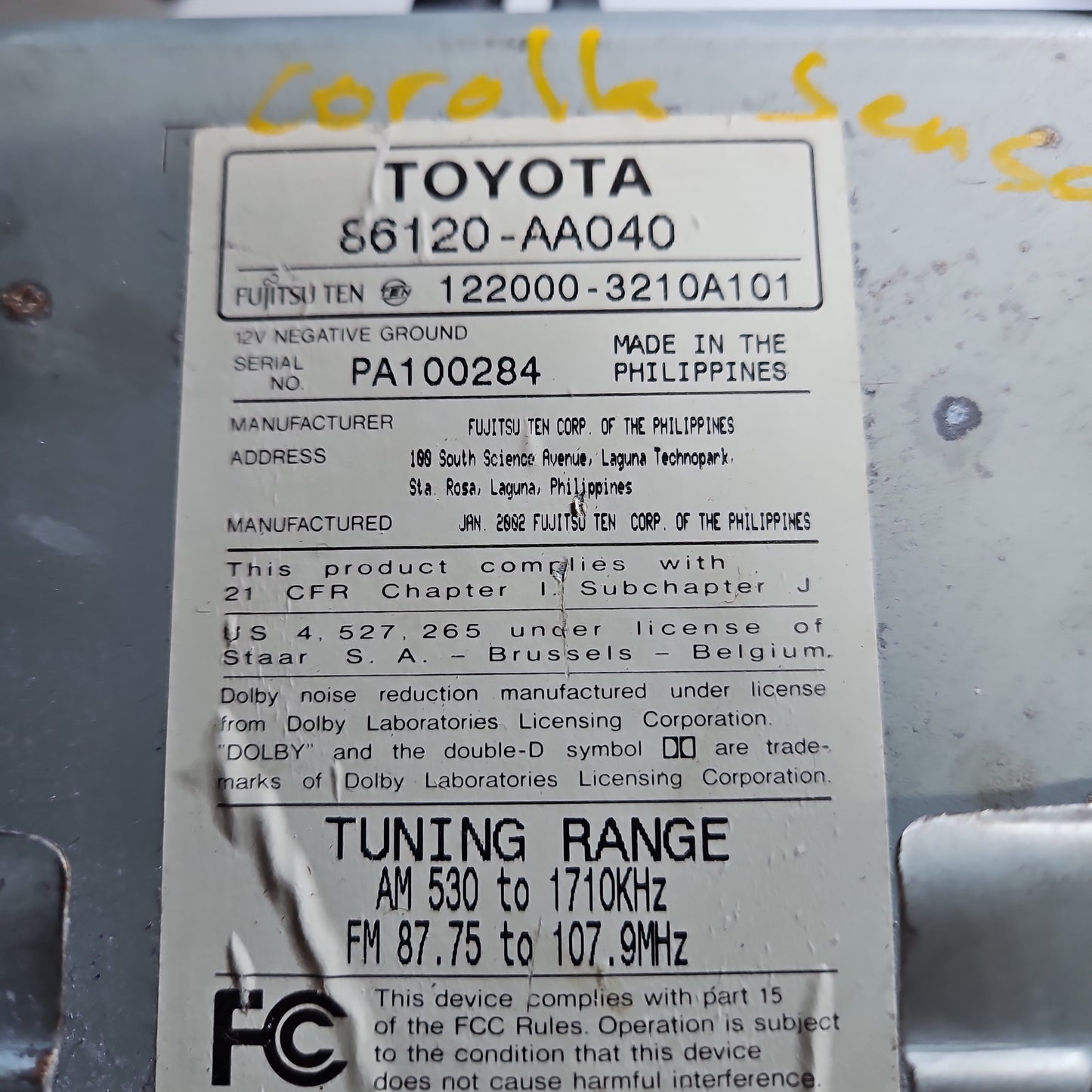 Radio Reproductor Toyota Camry Corolla Sensacion 2003 2008 Original